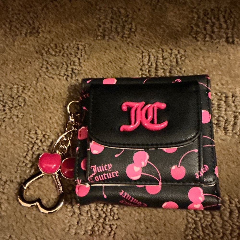Juicy Couture Black Wallet with Pink Cherry Design